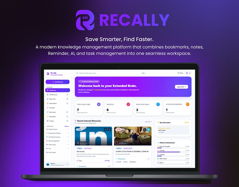 Recally — Bookmark & Note Management Platform - Md Saimon Hossen